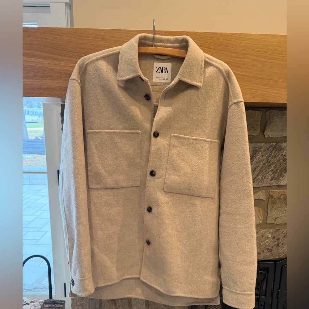 Zara beige wool blend Button Down Overshirt Shacket Woman’s Jacket Small
